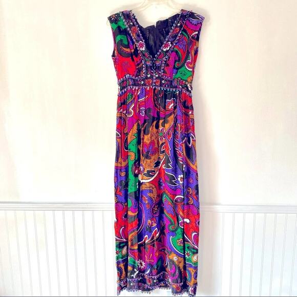 Vintage Handmade Beaded Retro Mod 70s Maxi Dress - Picture 1 of 9